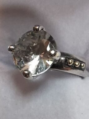 14K & STERLING WHITE SAPPHIRE  SOLITAIRE, RING. SIZE 5  3.30 Grams